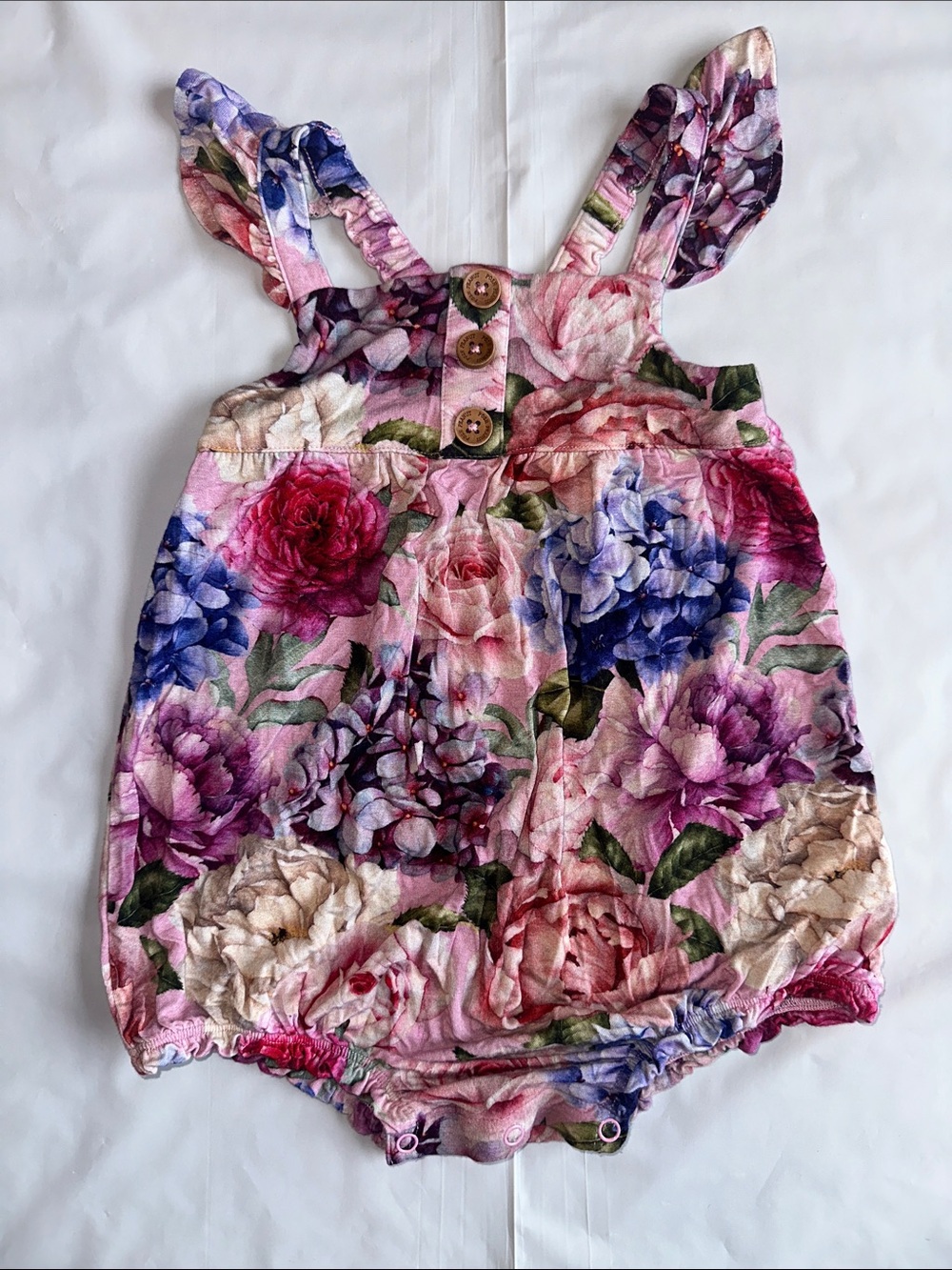 Posh Peanut Floral Romper in Pink, Purple & Blue